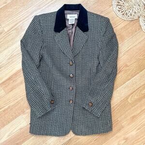 Worthington Vintage Wool Blend Blazer with Black Velvet Collar Dark Academia